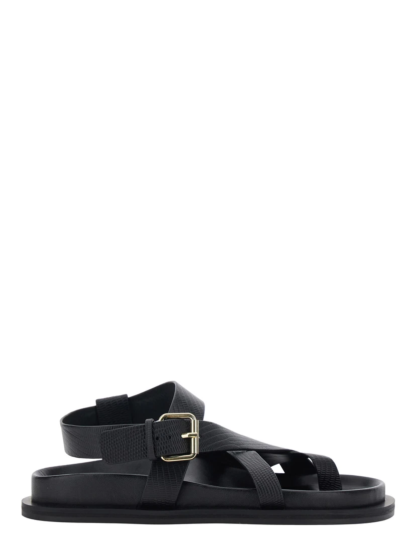 Elbert Black Sandals with Criss-Crossed Straps and Buckle Closure in Leather Woman