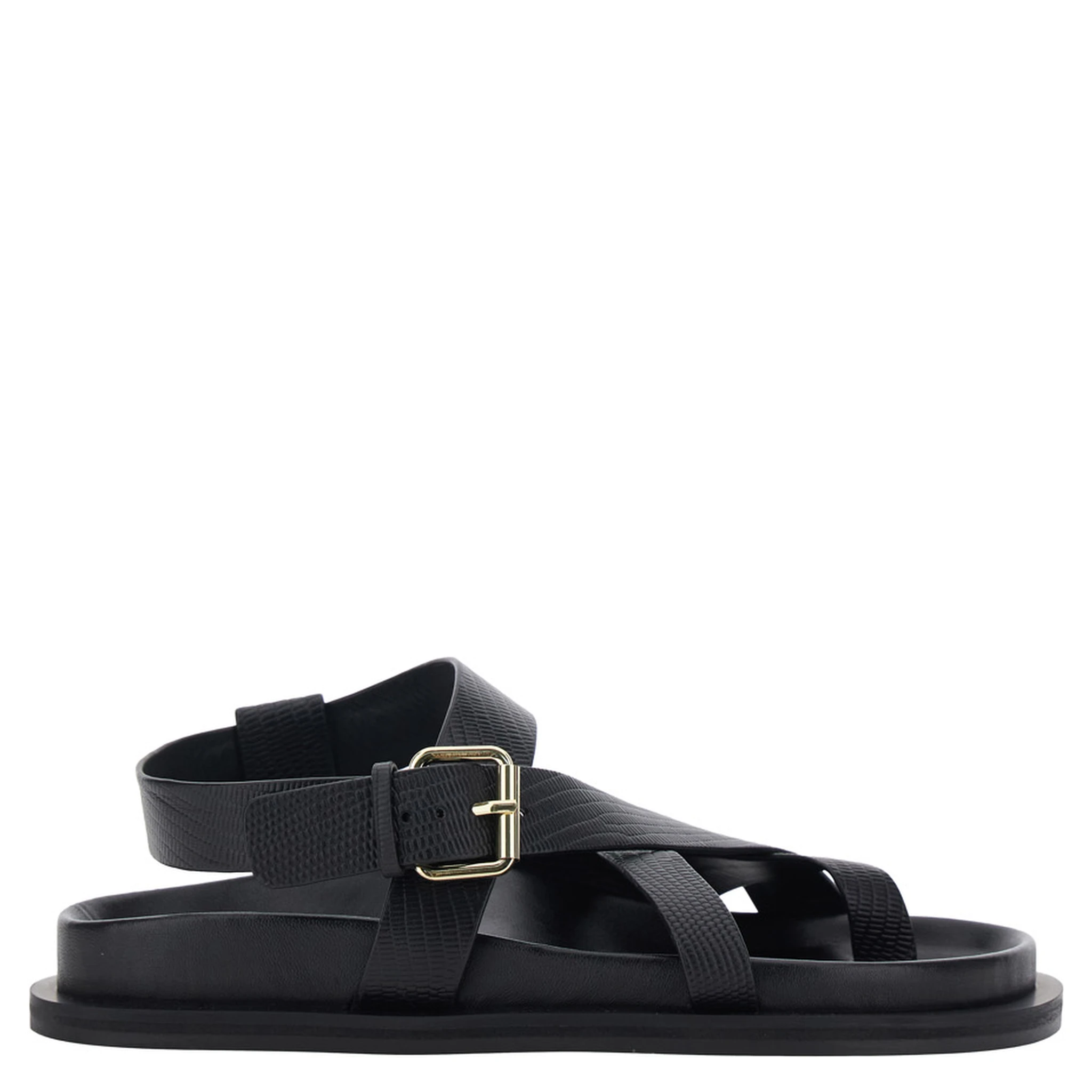 Elbert Black Sandals with Criss-Crossed Straps and Buckle Closure in Leather Woman