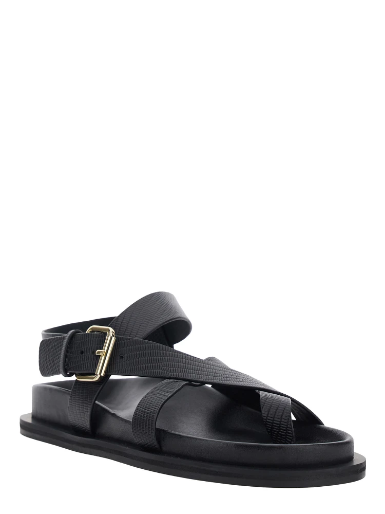 Elbert Black Sandals with Criss-Crossed Straps and Buckle Closure in Leather Woman alternative