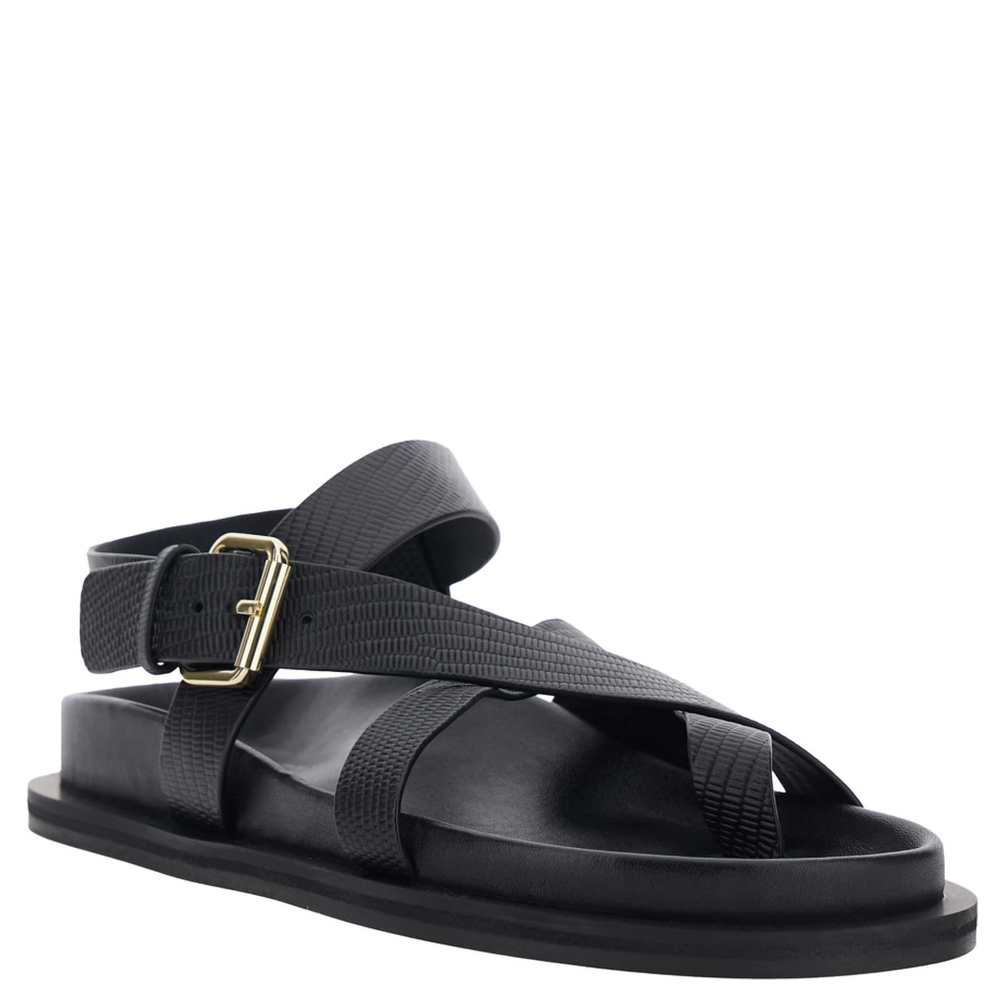 Elbert Black Sandals with Criss-Crossed Straps and Buckle Closure in Leather Woman