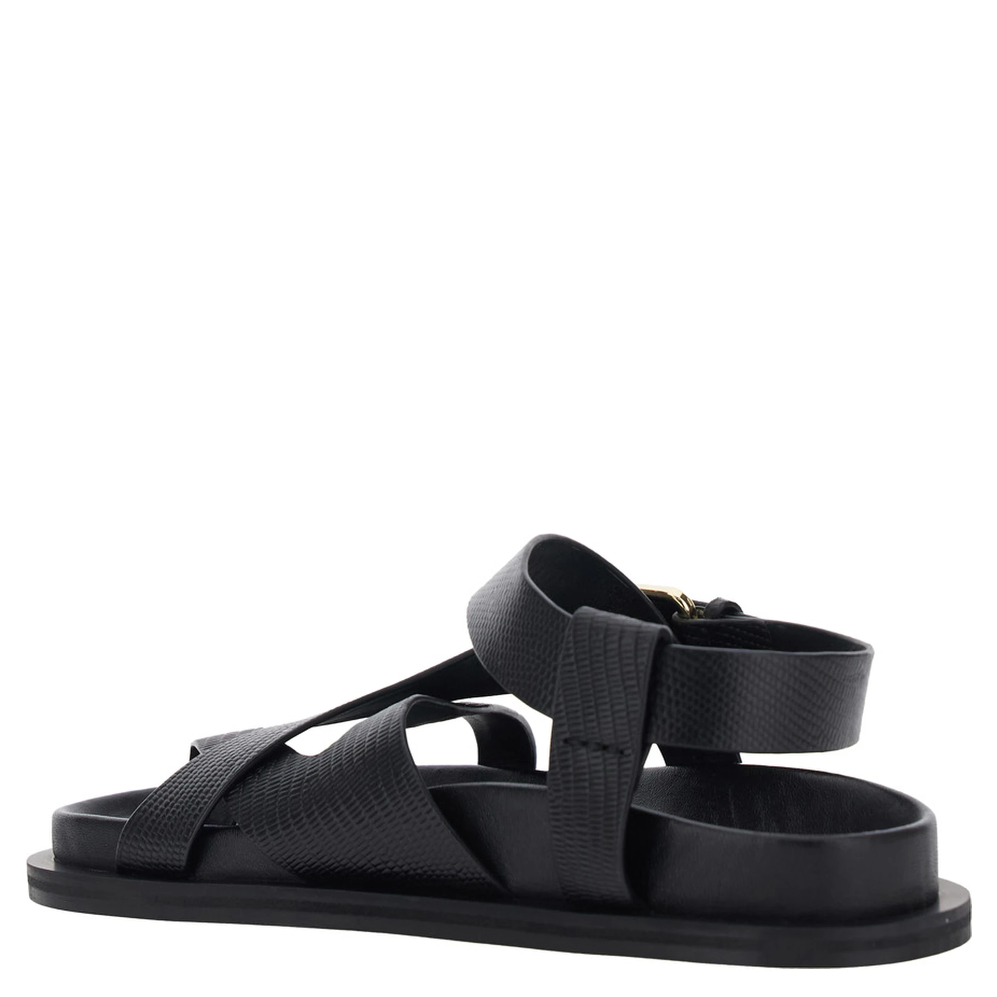 Elbert Black Sandals with Criss-Crossed Straps and Buckle Closure in Leather Woman