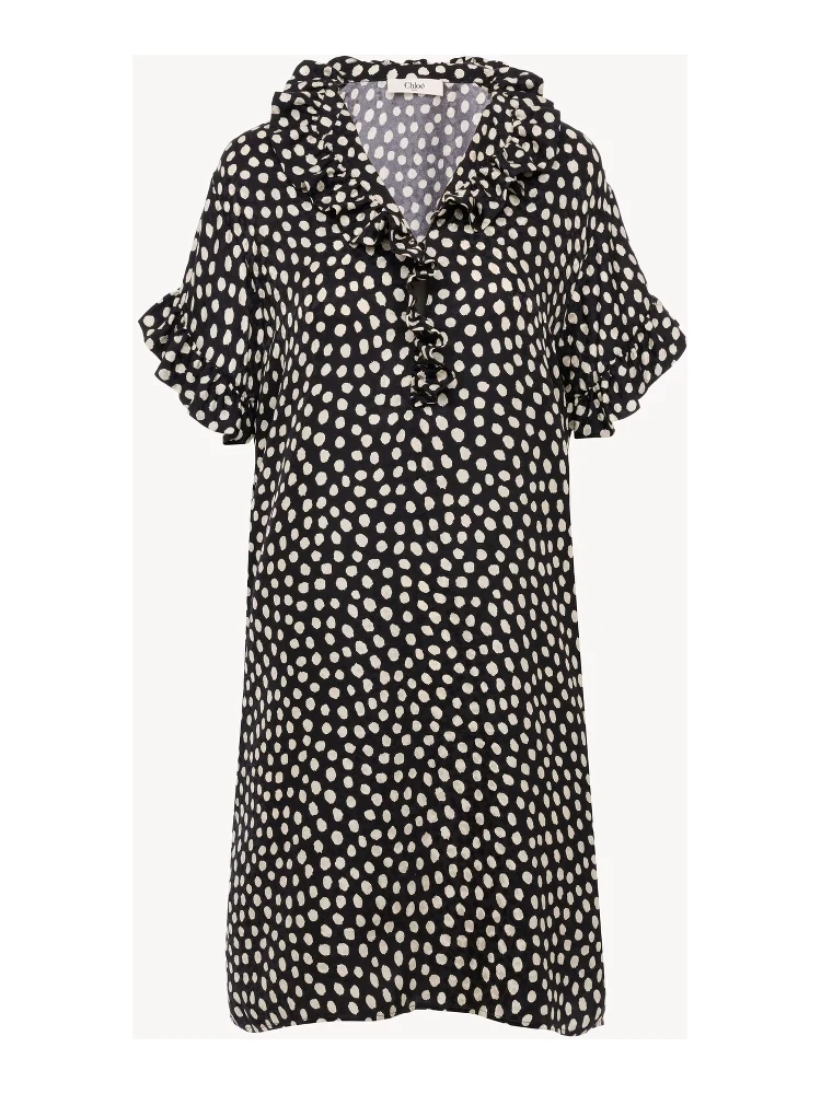 Short dress in silk with short sleeves