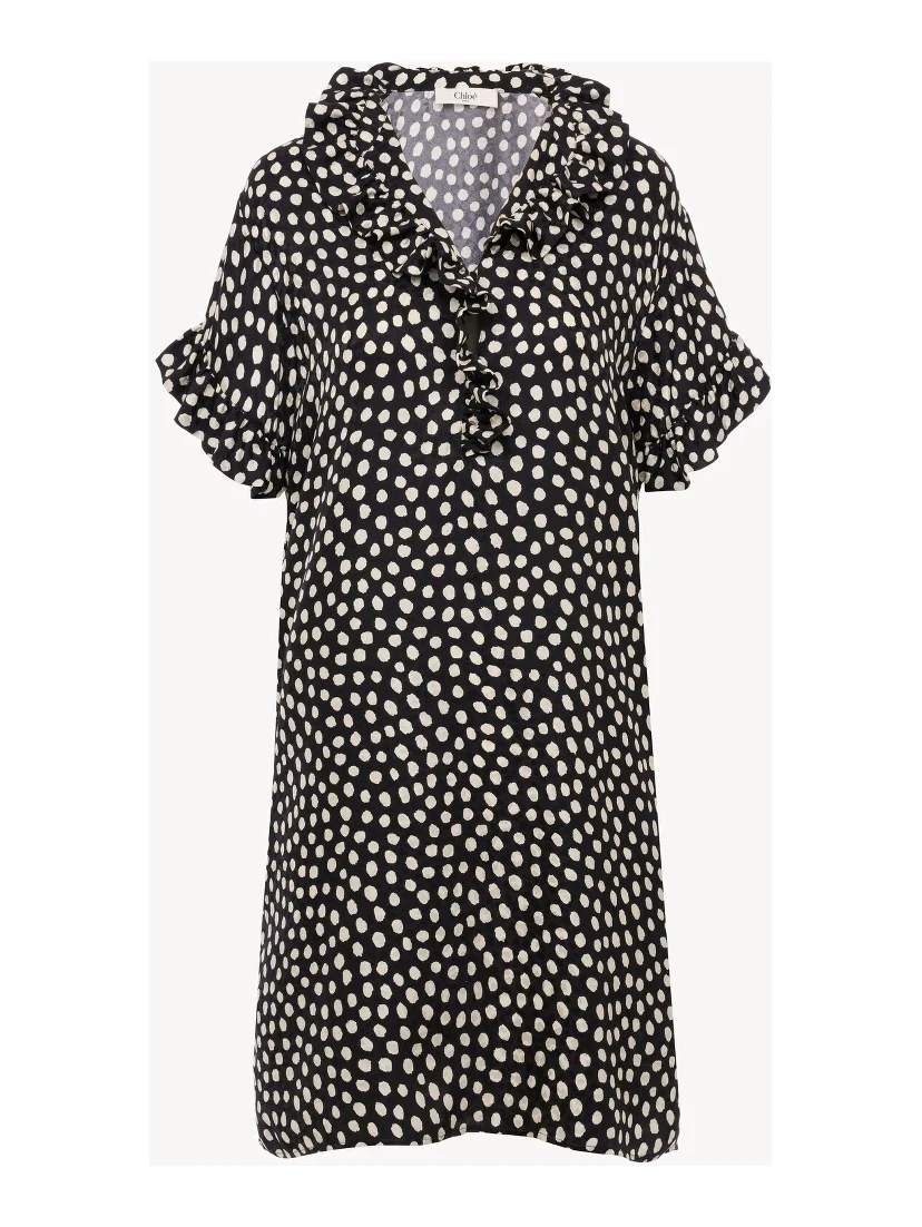 Short dress in silk with short sleeves