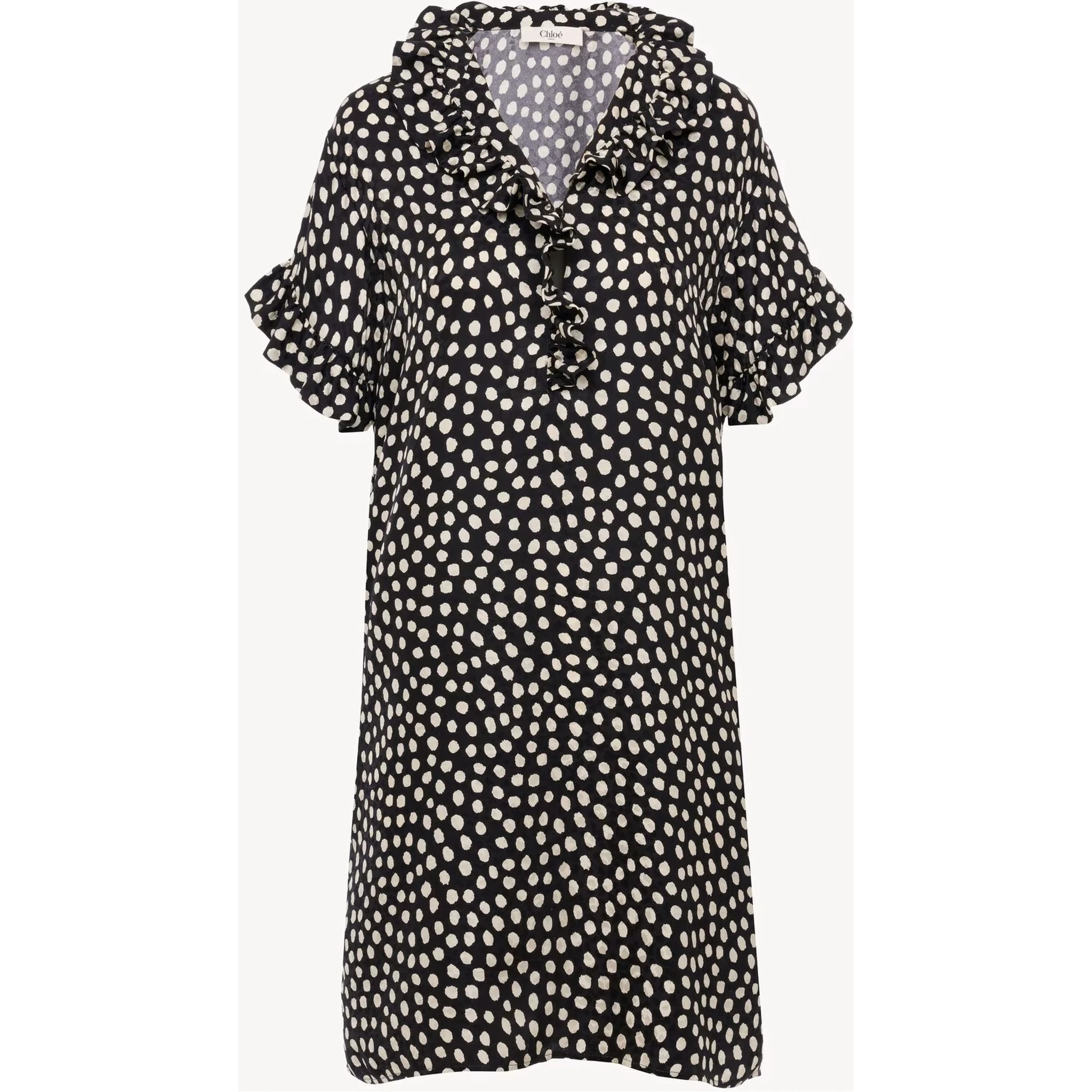 Short dress in silk with short sleeves