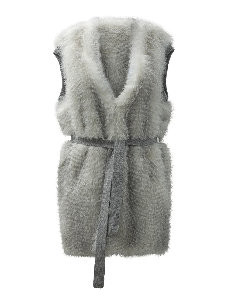 Reversible sleeveless jacket with belt