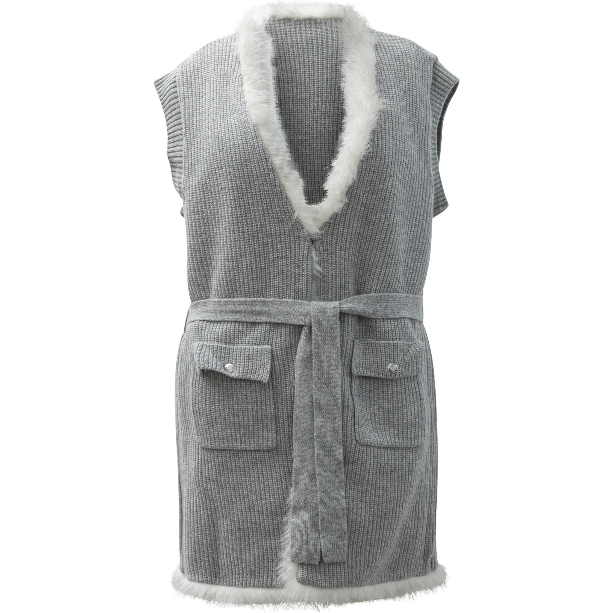 Reversible sleeveless jacket with belt