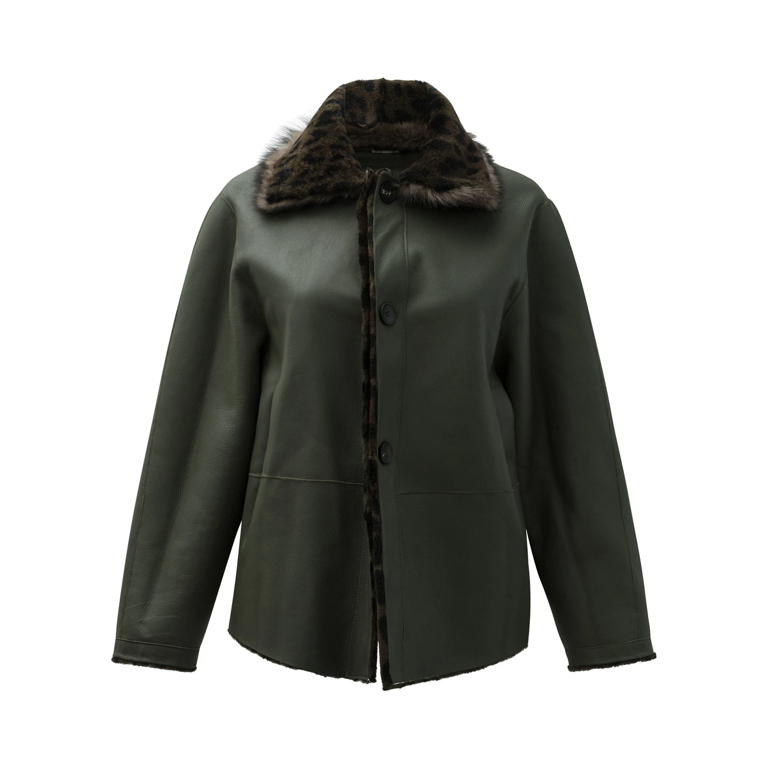 Reversible short coat in shearling