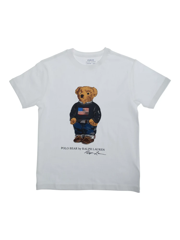 White Crewneck T-Shirt with Maxi Logo Print on the Front in Cotton Boy