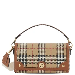 Beige Handbag with Adjustable and Removable Shoulder Strap and All-Over Check Motif in Cotton Blend Woman