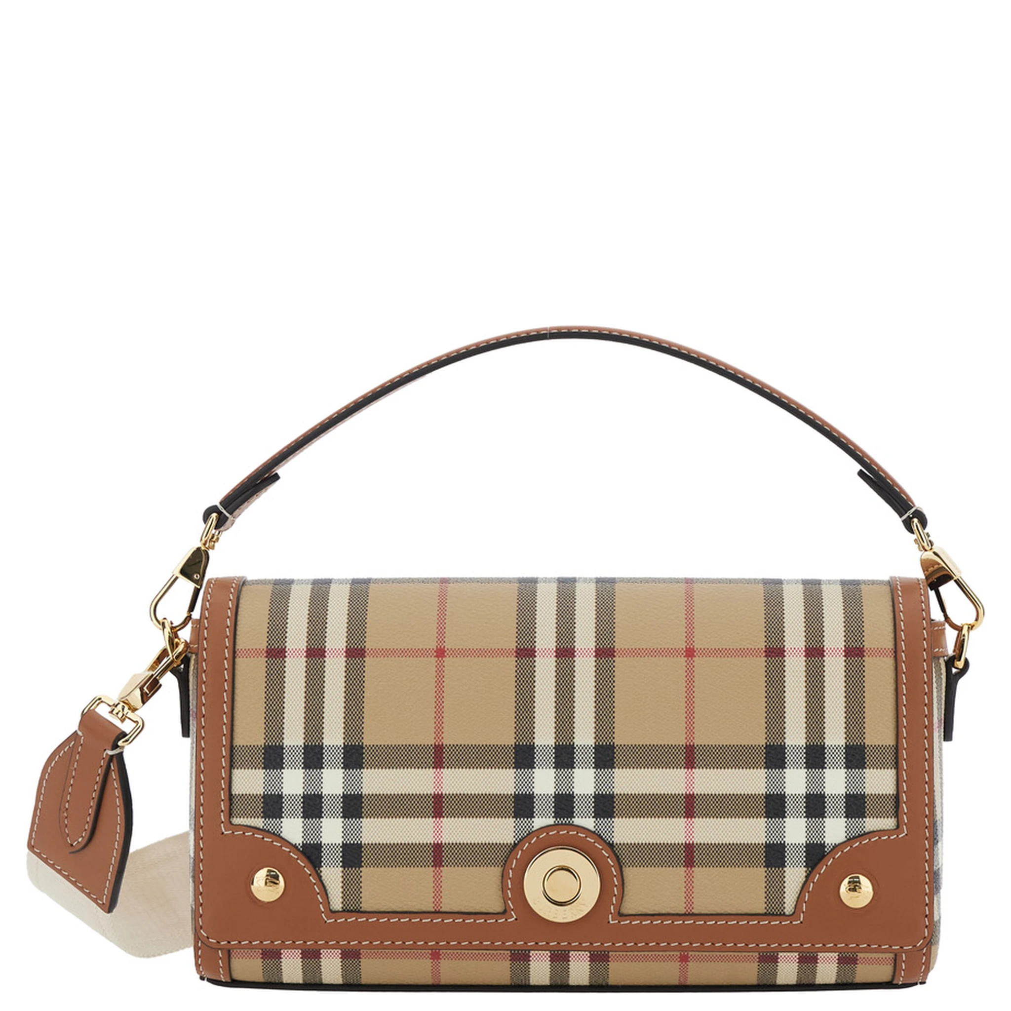 Beige Handbag with Adjustable and Removable Shoulder Strap and All-Over Check Motif in Cotton Blend Woman