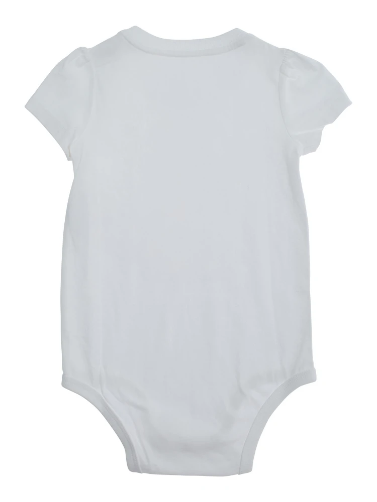 White One-Piece with Round Neck and Maxi Logo on the Front in Cotton Baby