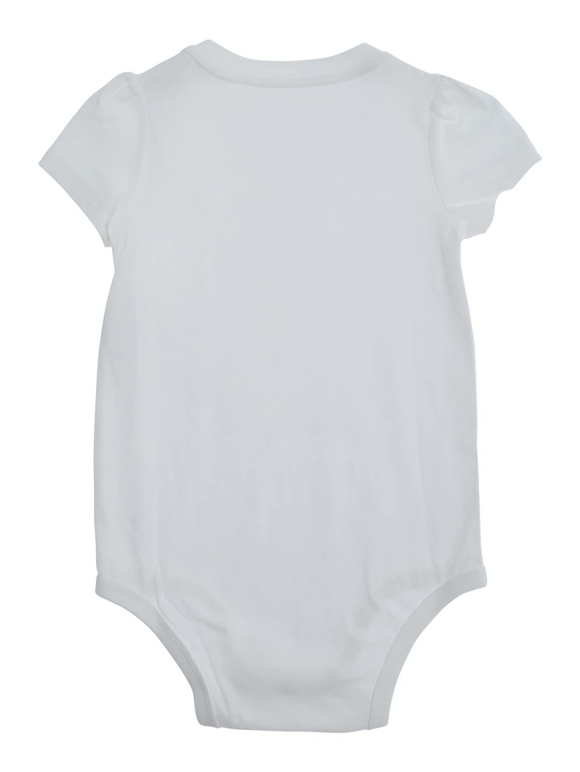 White One-Piece with Round Neck and Maxi Logo on the Front in Cotton Baby