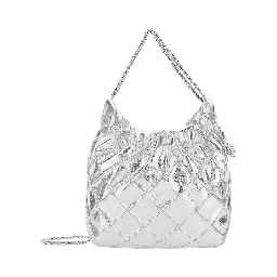 Fleming Mini Silver Colored Shoulder Bag with Chain Strap and Metallic Pendant with Logo in Leather Woman