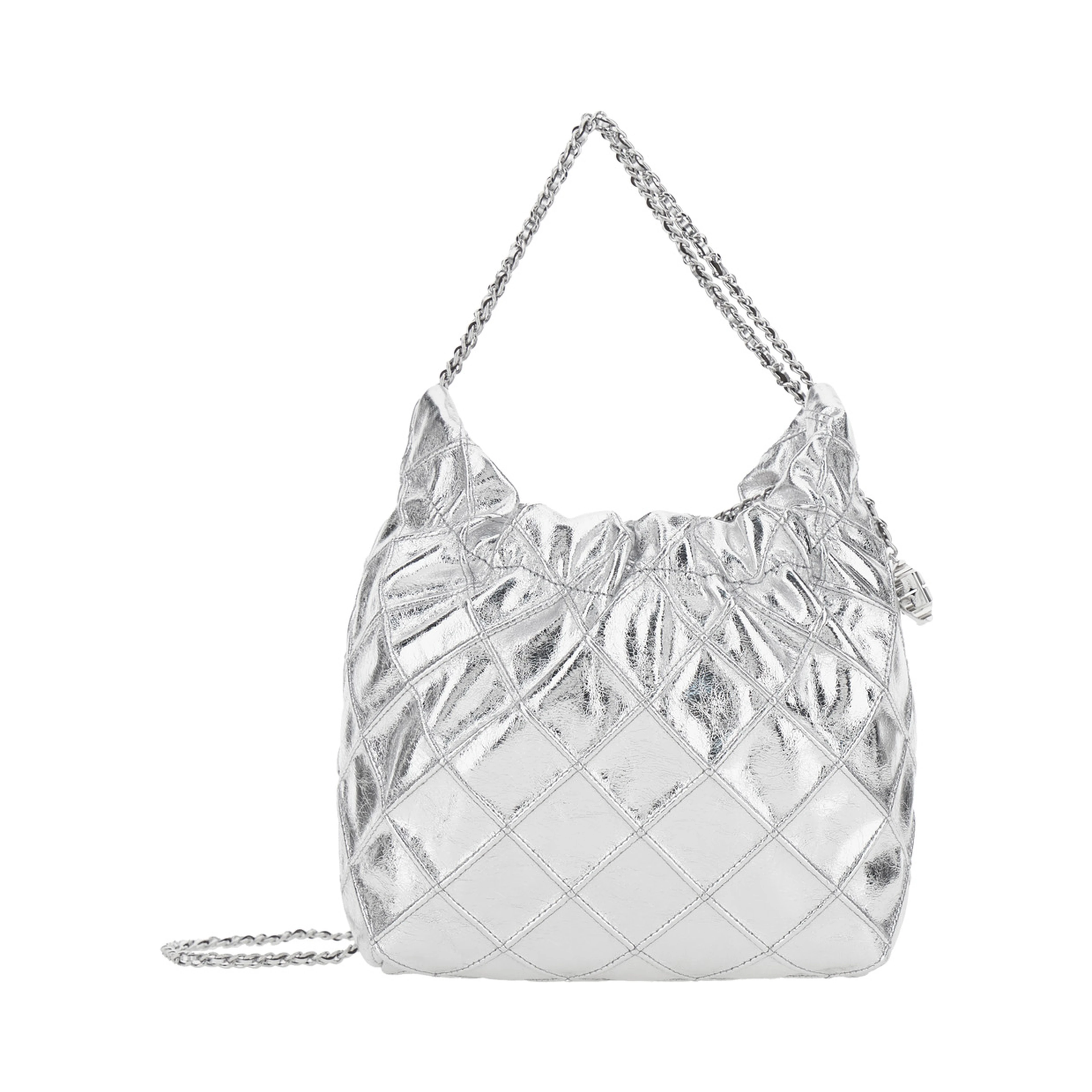 Fleming Mini Silver Colored Shoulder Bag with Chain Strap and Metallic Pendant with Logo in Leather Woman