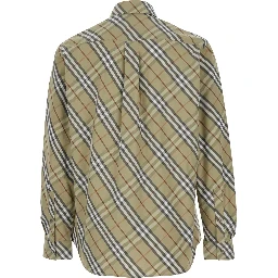 Beige Shirt with Pointed Collar and All-Over Check Motif in Cotton Woman