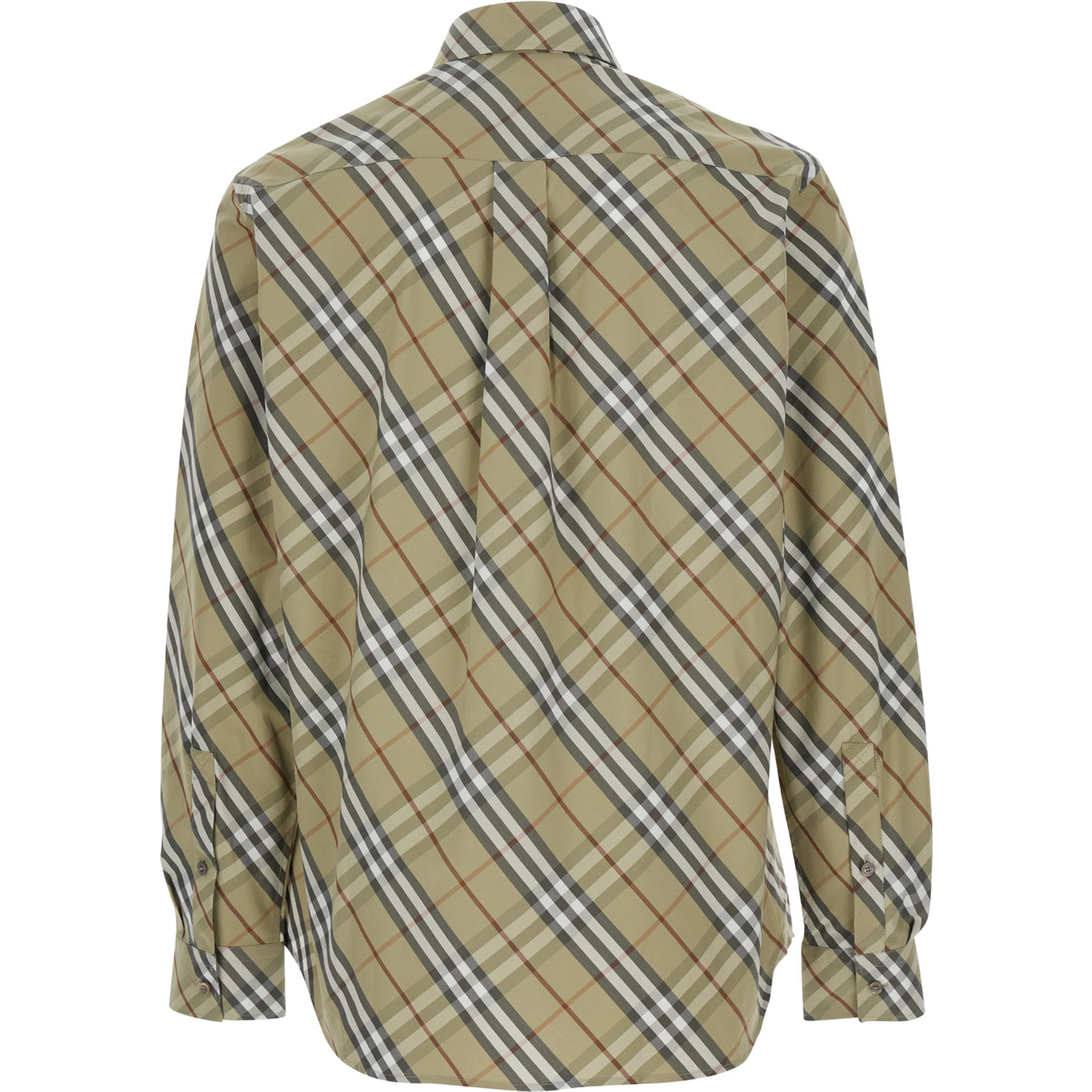 Beige Shirt with Pointed Collar and All-Over Check Motif in Cotton Woman