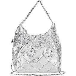 Fleming Mini Silver Colored Shoulder Bag with Chain Strap and Metallic Pendant with Logo in Leather Woman