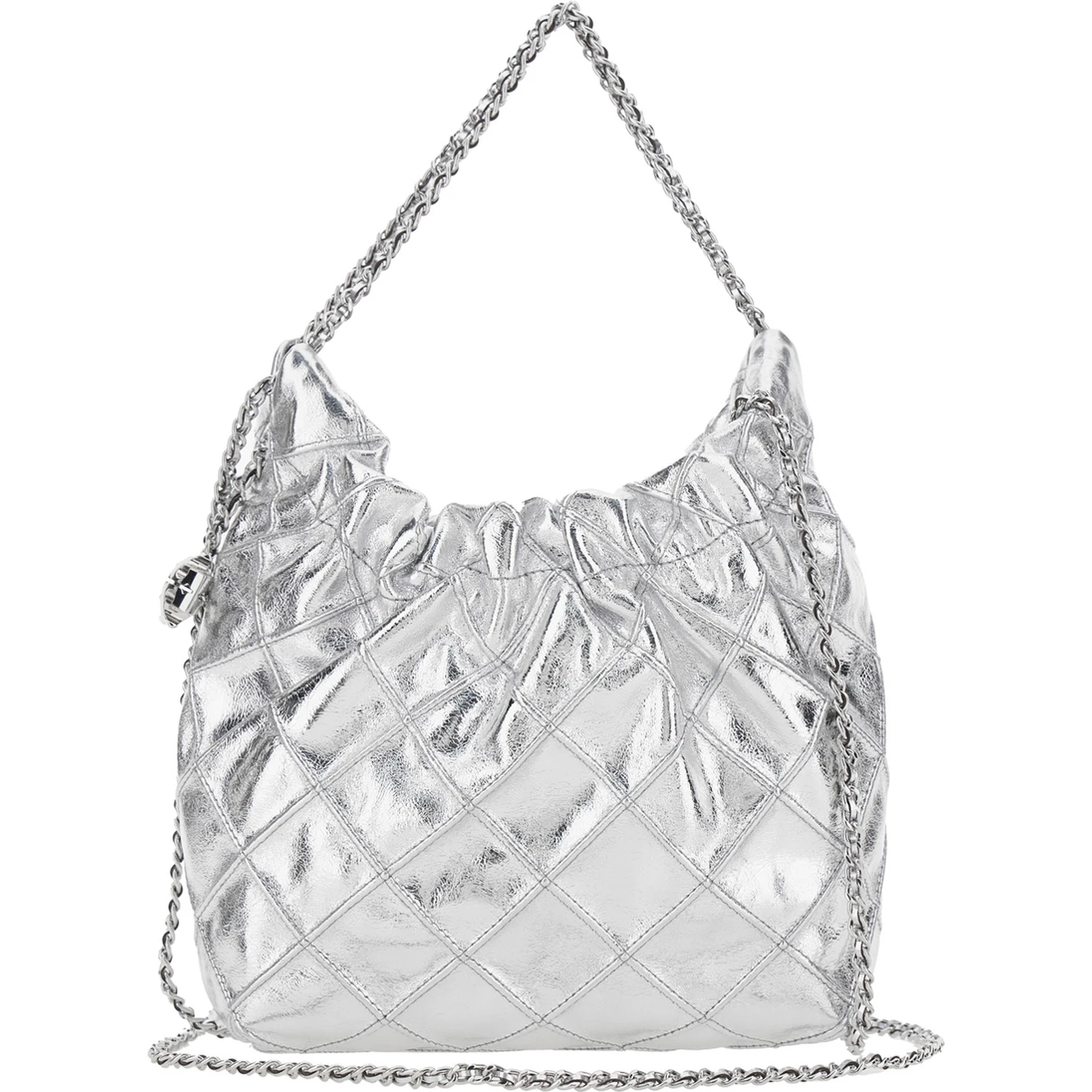 Fleming Mini Silver Colored Shoulder Bag with Chain Strap and Metallic Pendant with Logo in Leather Woman