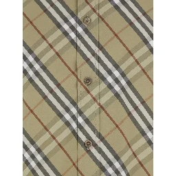 Beige Shirt with Pointed Collar and All-Over Check Motif in Cotton Woman