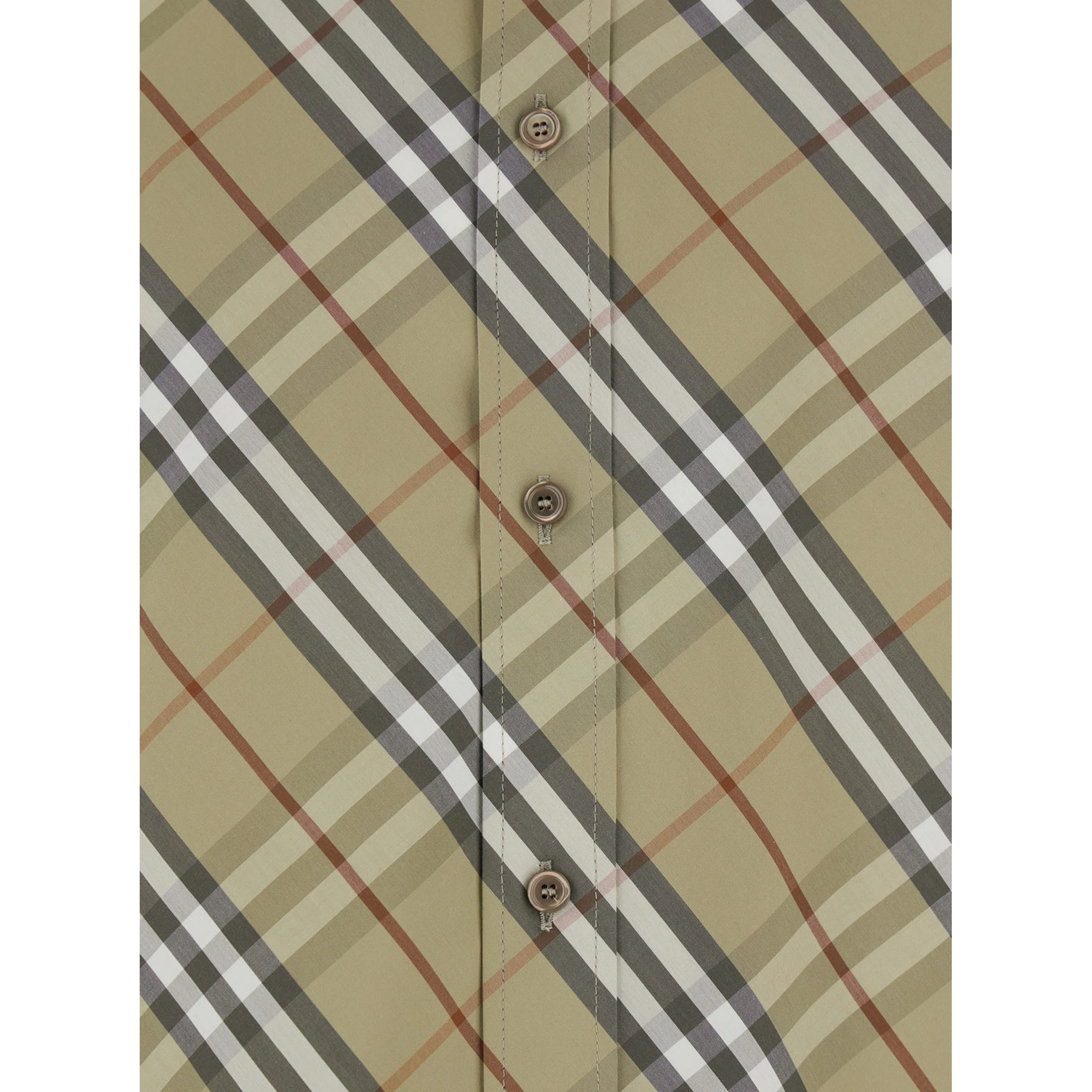 Beige Shirt with Pointed Collar and All-Over Check Motif in Cotton Woman