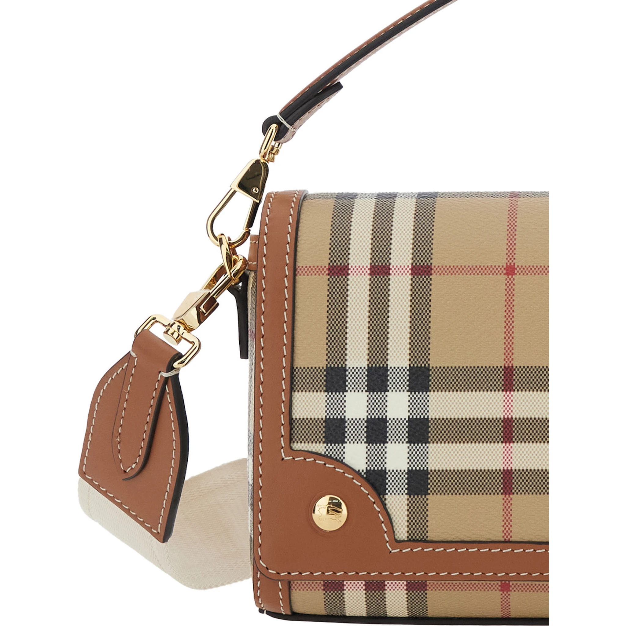 Beige Handbag with Adjustable and Removable Shoulder Strap and All-Over Check Motif in Cotton Blend Woman