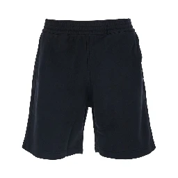 Black Bermuda Shorts with Elastic Waist and Logo Patch on the Back in Cotton Man