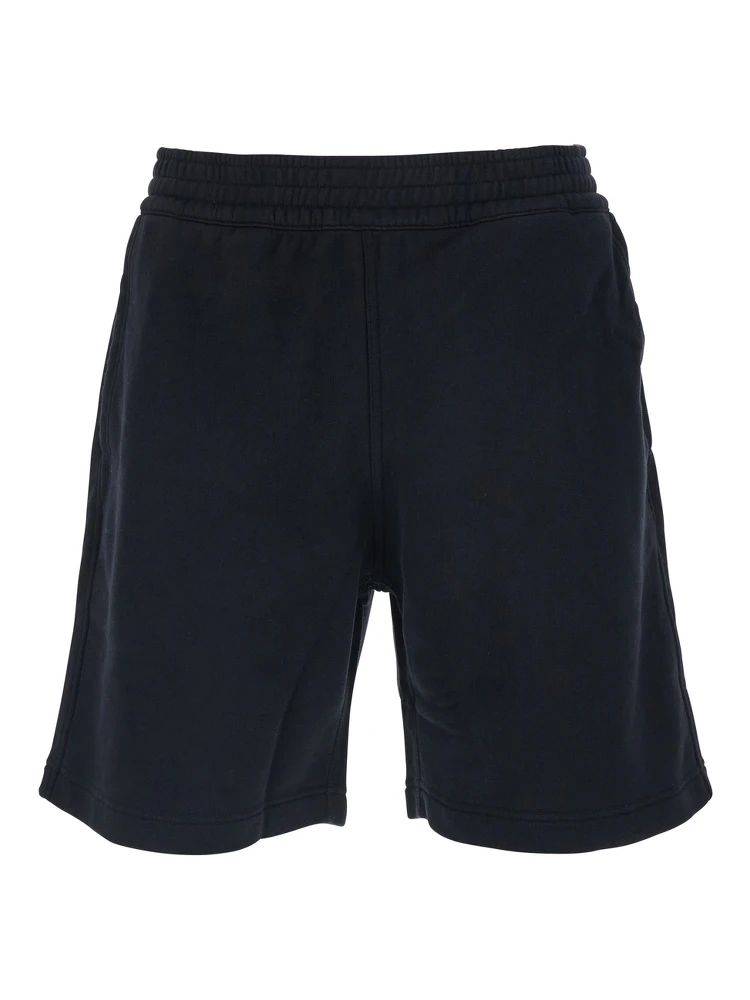 Black Bermuda Shorts with Elastic Waist and Logo Patch on the Back in Cotton Man