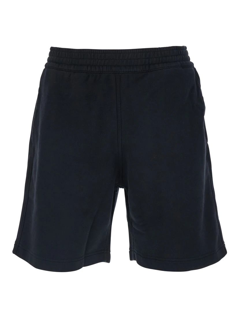 Black Bermuda Shorts with Elastic Waist and Logo Patch on the Back in Cotton Man