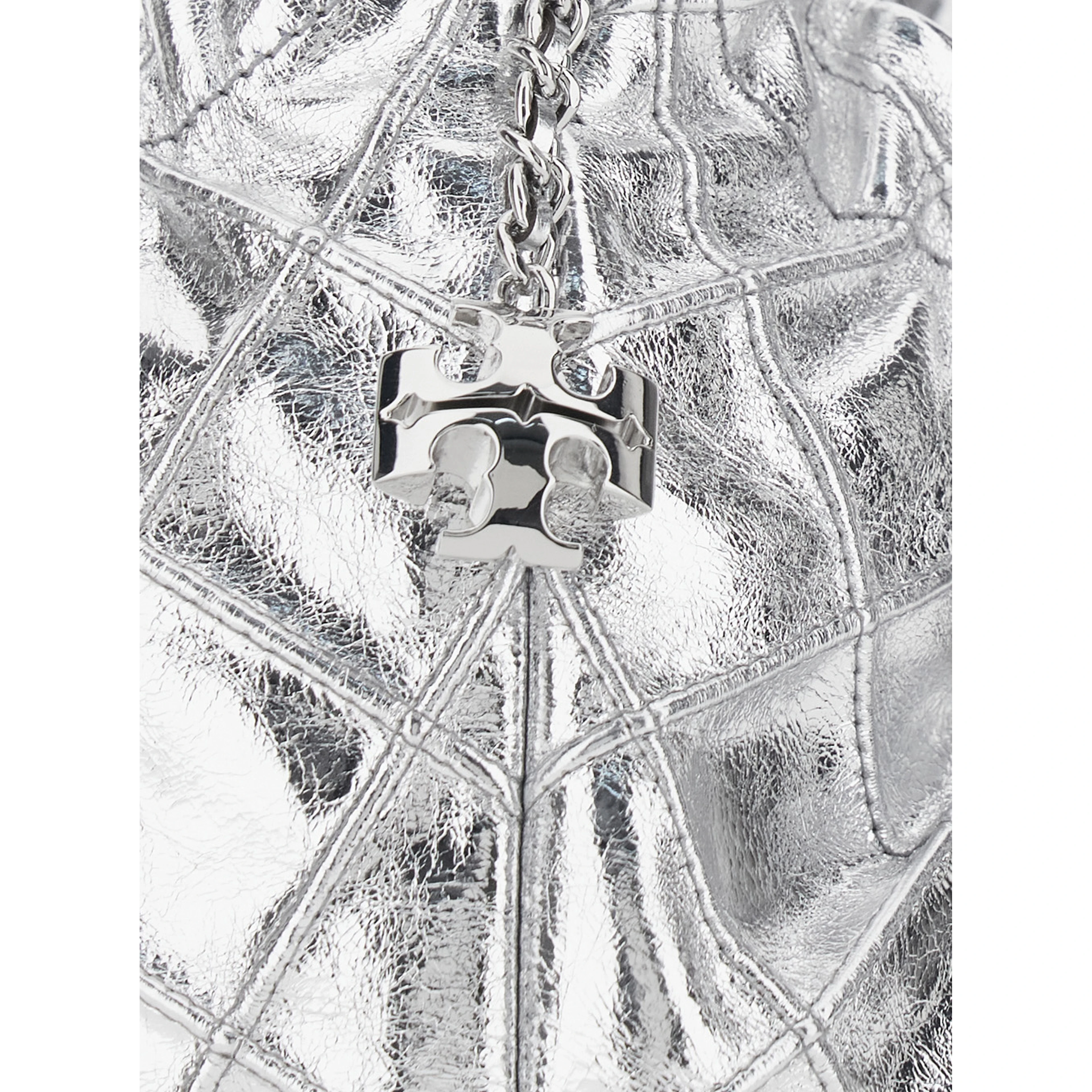 Fleming Mini Silver Colored Shoulder Bag with Chain Strap and Metallic Pendant with Logo in Leather Woman