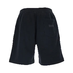 Black Bermuda Shorts with Elastic Waist and Logo Patch on the Back in Cotton Man
