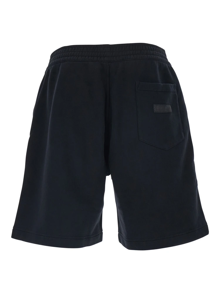 Black Bermuda Shorts with Elastic Waist and Logo Patch on the Back in Cotton Man alternative