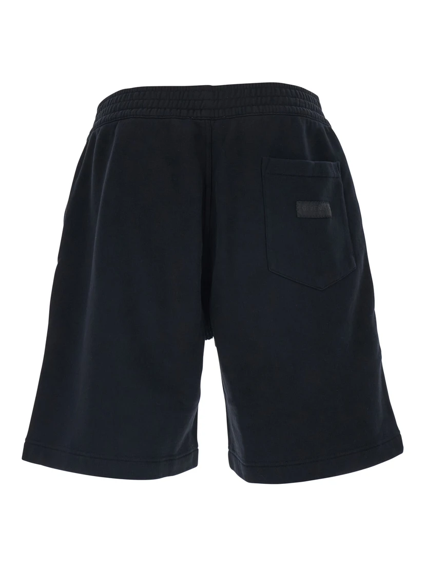 Black Bermuda Shorts with Elastic Waist and Logo Patch on the Back in Cotton Man