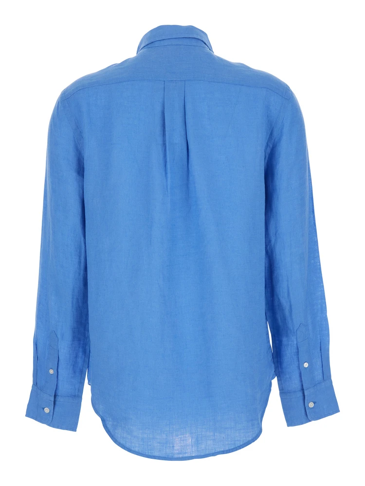 Classic Fit Blue Shirt with Pointed Collar and Pony Logo Embroidered on the Front in Linen Woman alternative