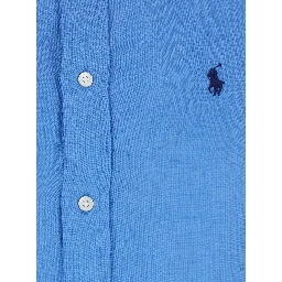 Classic Fit Blue Shirt with Pointed Collar and Pony Logo Embroidered on the Front in Linen Woman