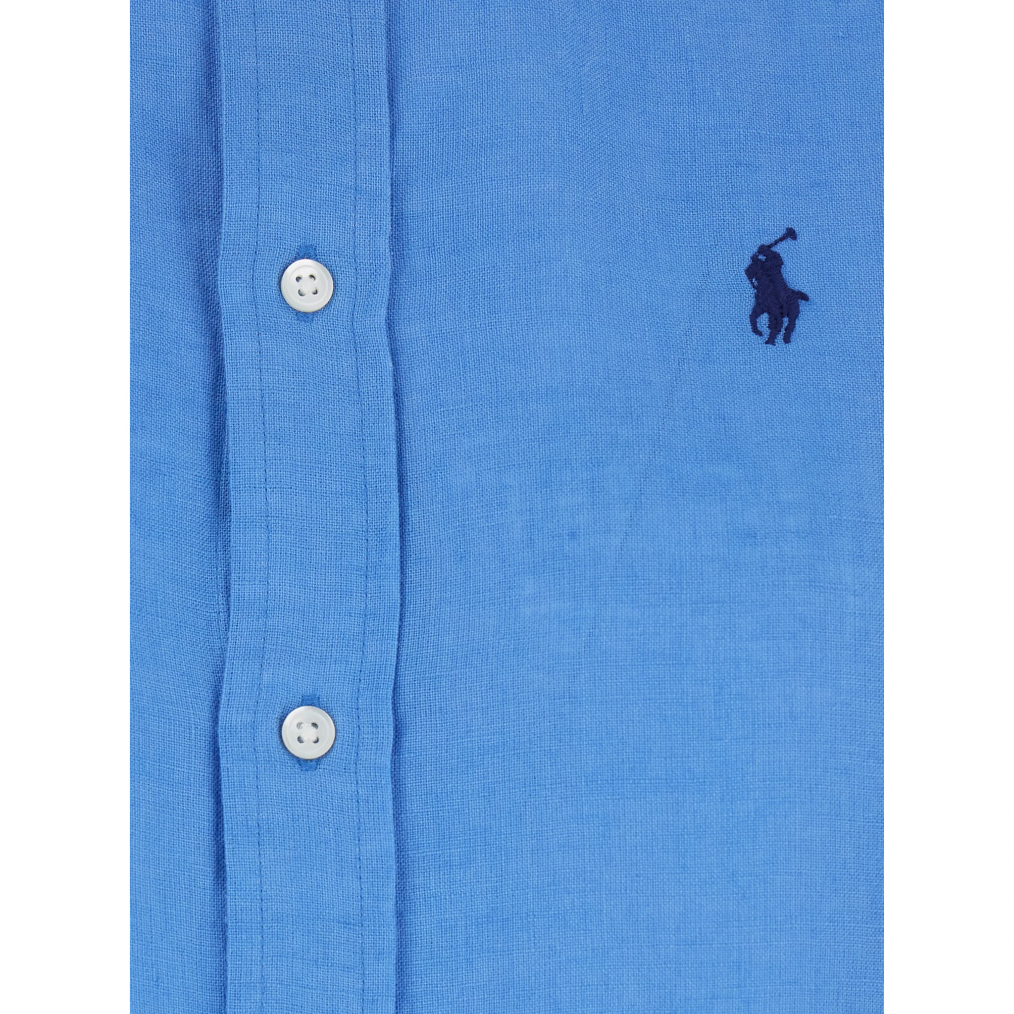 Classic Fit Blue Shirt with Pointed Collar and Pony Logo Embroidered on the Front in Linen Woman