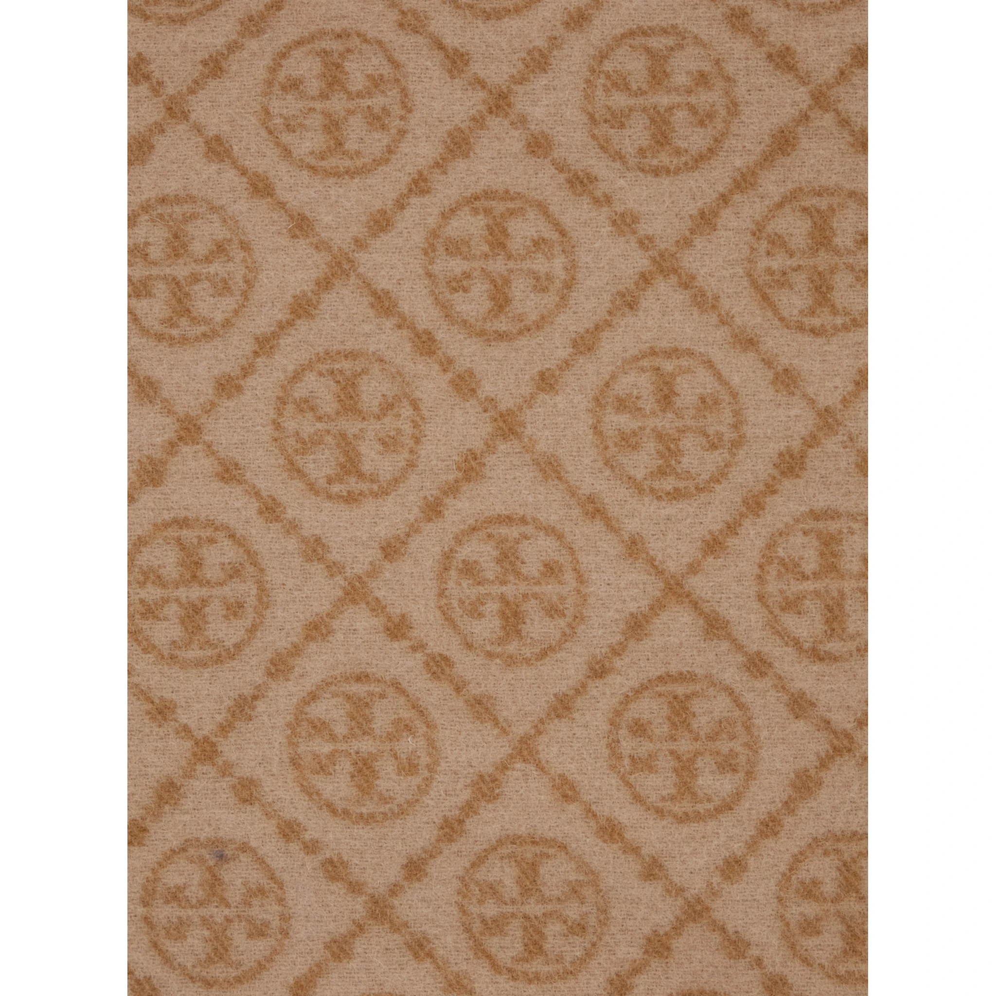 Beige Scarf with All-Over T Motif Monogram and Fringed Edges in Wool Woman
