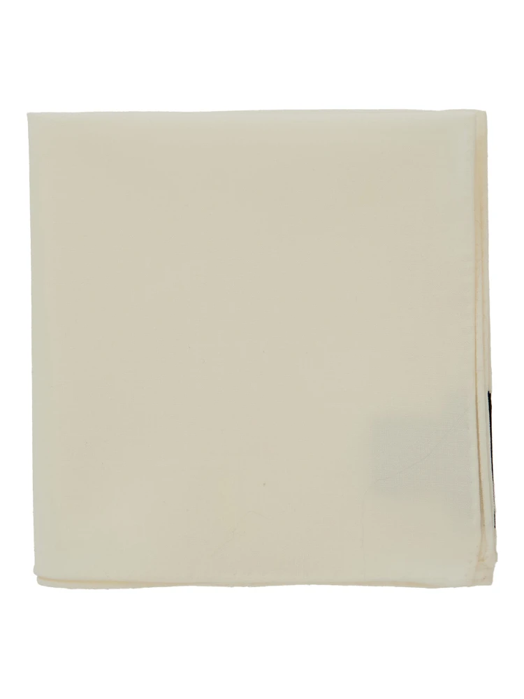 Cream White Handkerchief with Internal Logo Patch in Virgin Wool Man