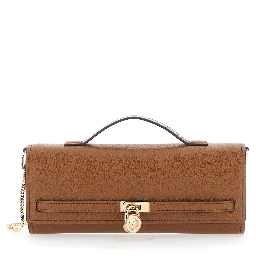 Hamilton Moderne Brown Clutch with Padlock Detail on the Front in Hammered Leather Woman