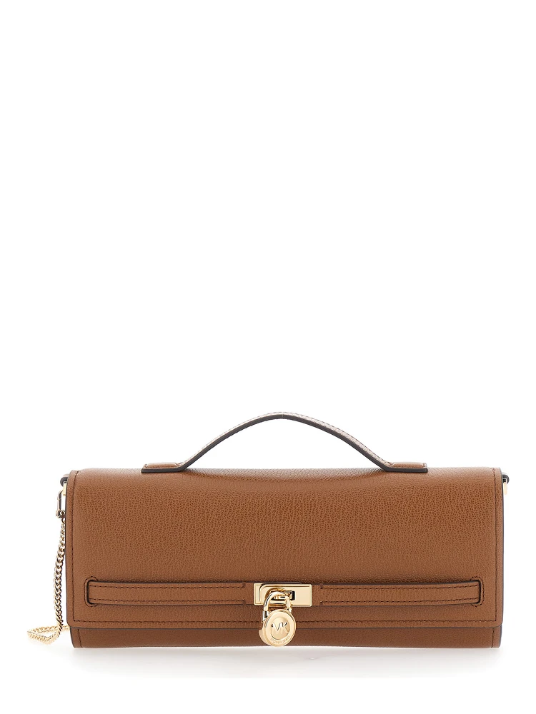Hamilton Moderne Brown Clutch with Padlock Detail on the Front in Hammered Leather Woman