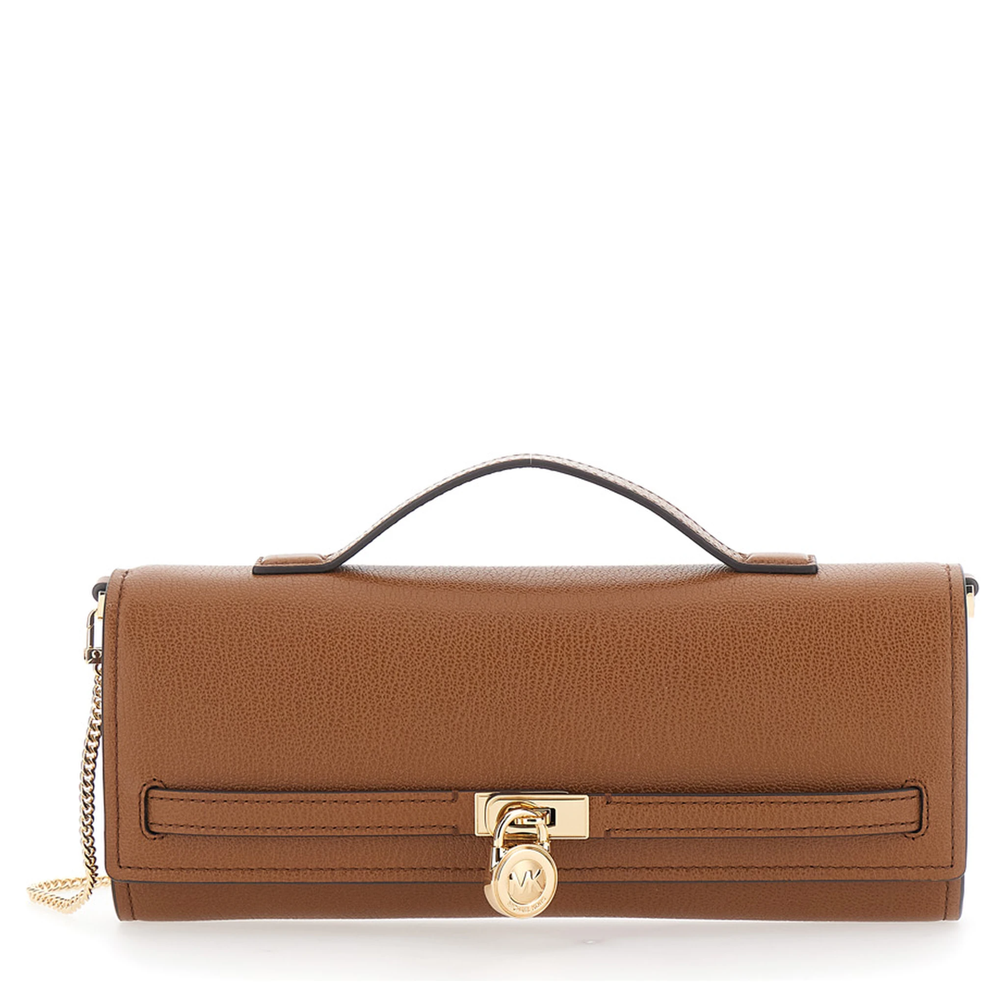 Hamilton Moderne Brown Clutch with Padlock Detail on the Front in Hammered Leather Woman