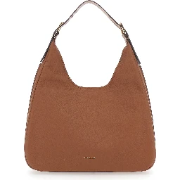 Nolita Large Brown Shoulder Bag with Logo Lettering on the Front in Leather Woman