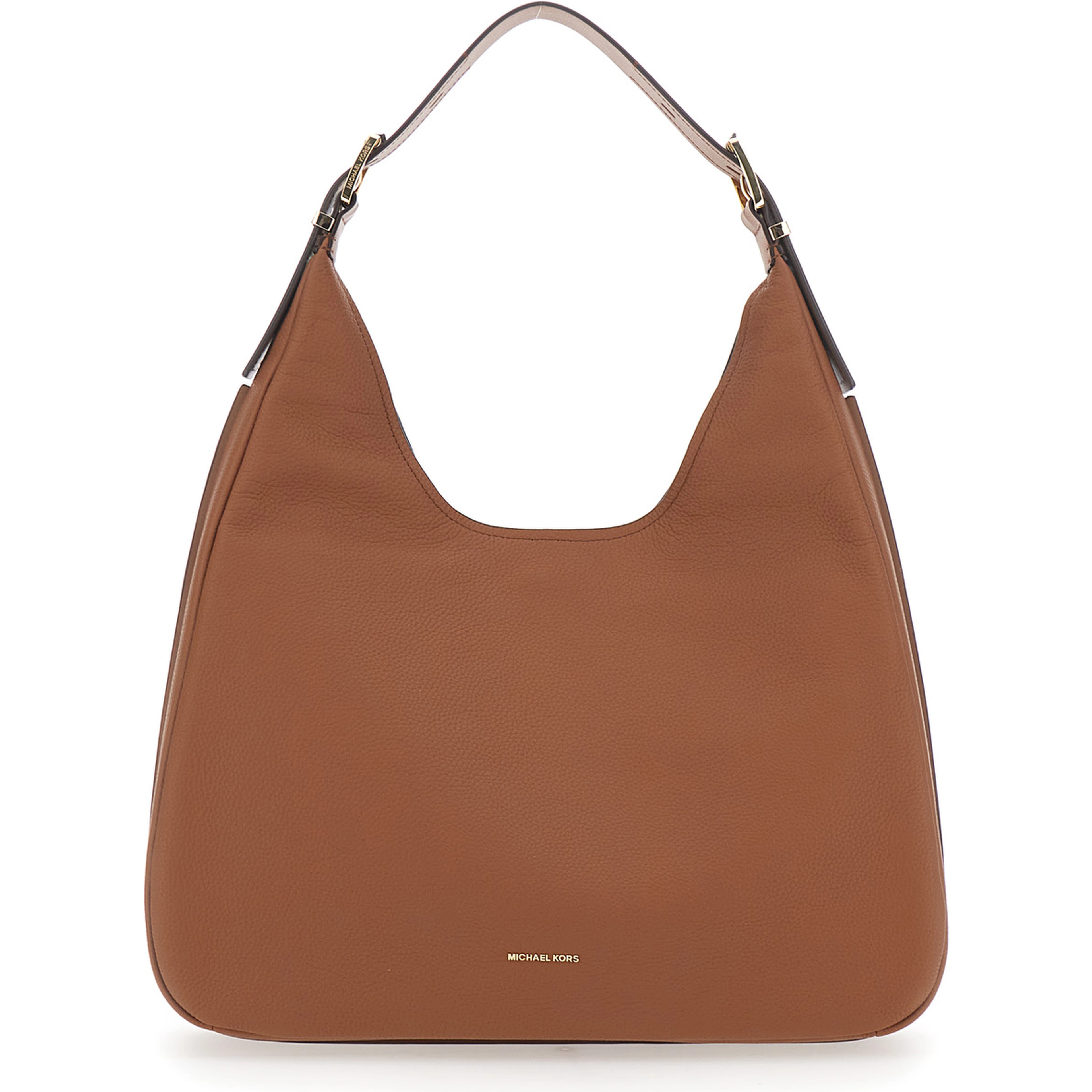 Nolita Large Brown Shoulder Bag with Logo Lettering on the Front in Leather Woman
