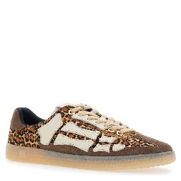 Pacific Bones Brown Low-Top Sneaker with Logo Patch on the Tongue and Leopard Print in Suede Man