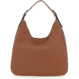 Nolita Large Brown Shoulder Bag with Logo Lettering on the Front in Leather Woman