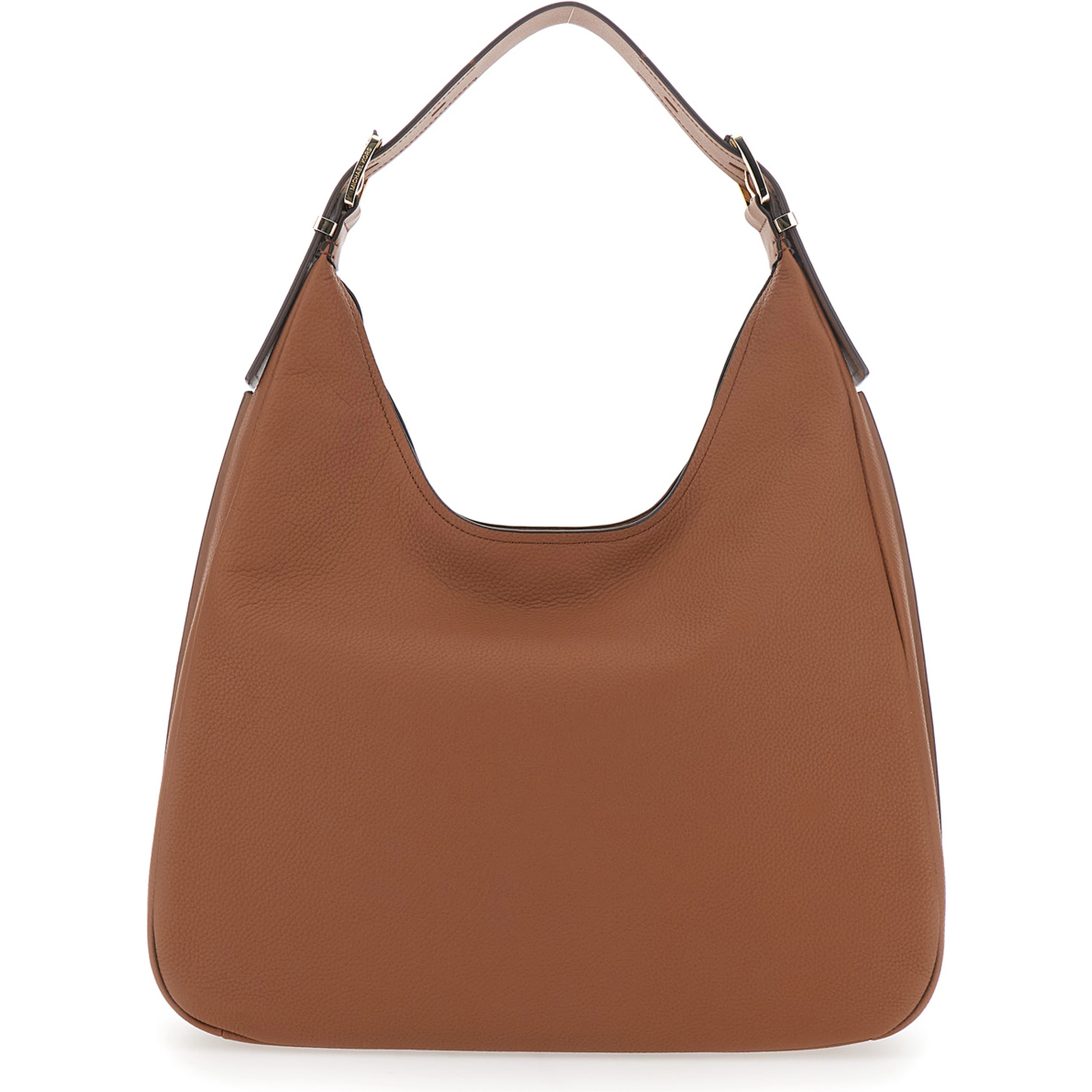 Nolita Large Brown Shoulder Bag with Logo Lettering on the Front in Leather Woman