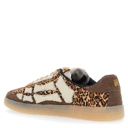 Pacific Bones Brown Low-Top Sneaker with Logo Patch on the Tongue and Leopard Print in Suede Man
