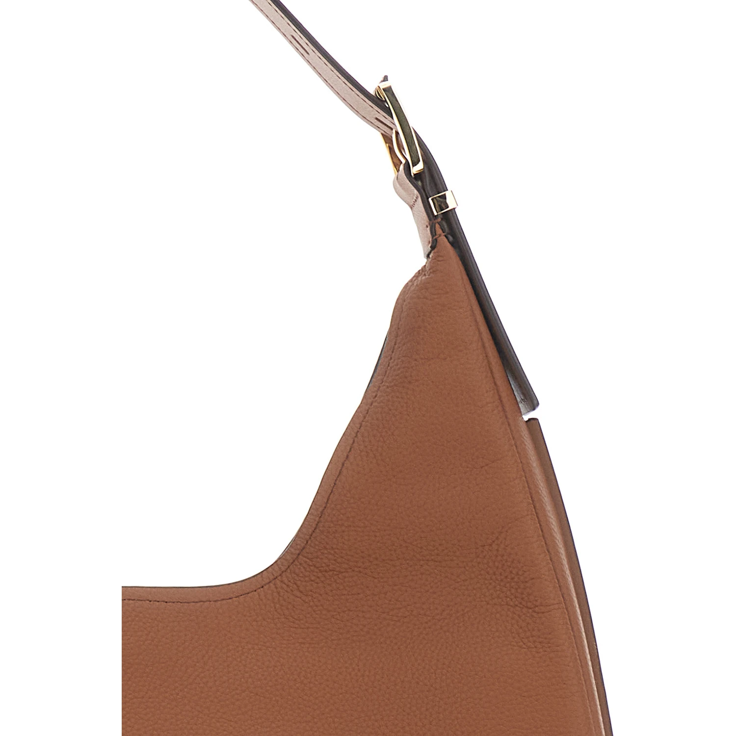 Nolita Large Brown Shoulder Bag with Logo Lettering on the Front in Leather Woman