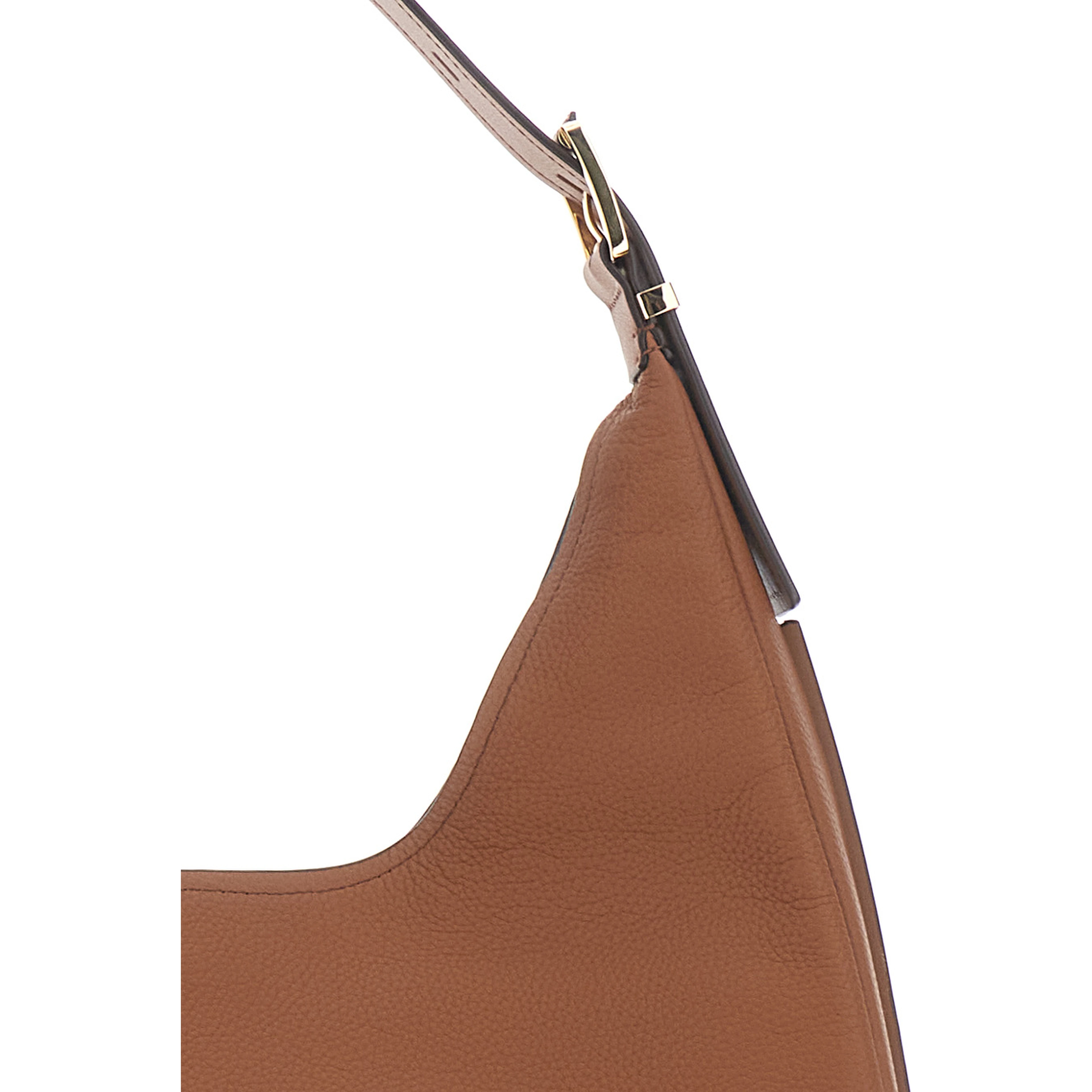 Nolita Large Brown Shoulder Bag with Logo Lettering on the Front in Leather Woman