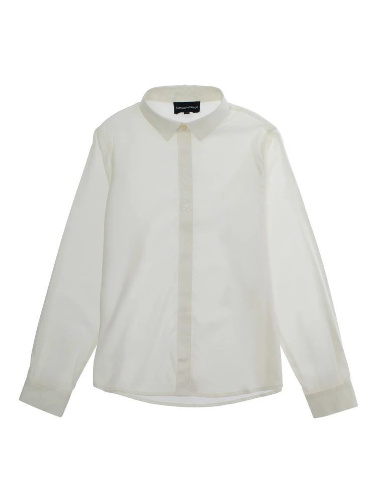 White Shirt with Classic Collar and Embossed Logo in Cotton Boy
