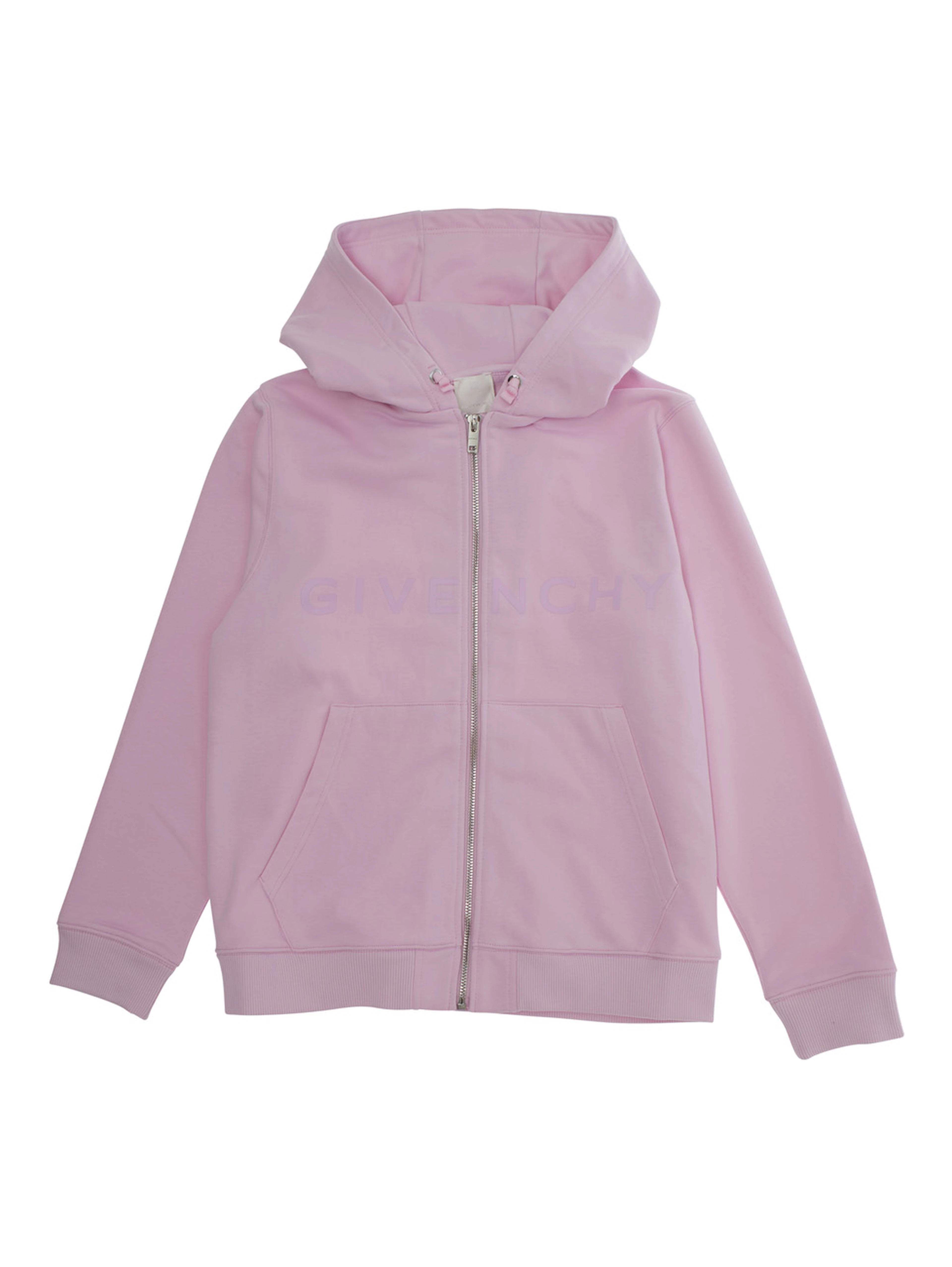 Pink Cardigan with Fixed Hood and Logo Lettering in Cotton Boy